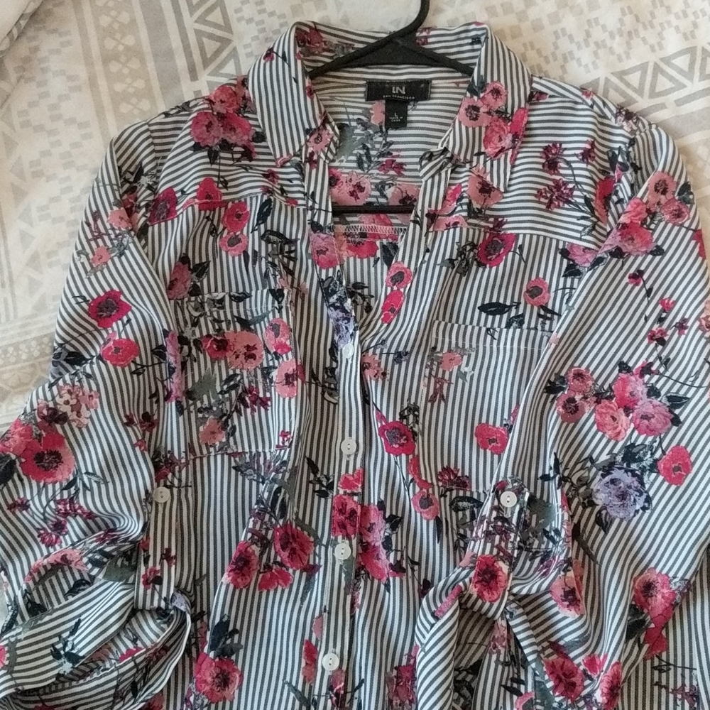 Flower and Stripes Button Up shirt